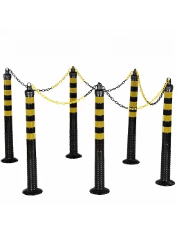 Kit de 6 poteaux flexibles Noir/Jaune + chaine (H 100cm, Ø 8cm), à cheviller